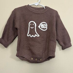 Baby Halloween Onesie Romper baby 3-6 months ghost boo! Brown knit crocheted
